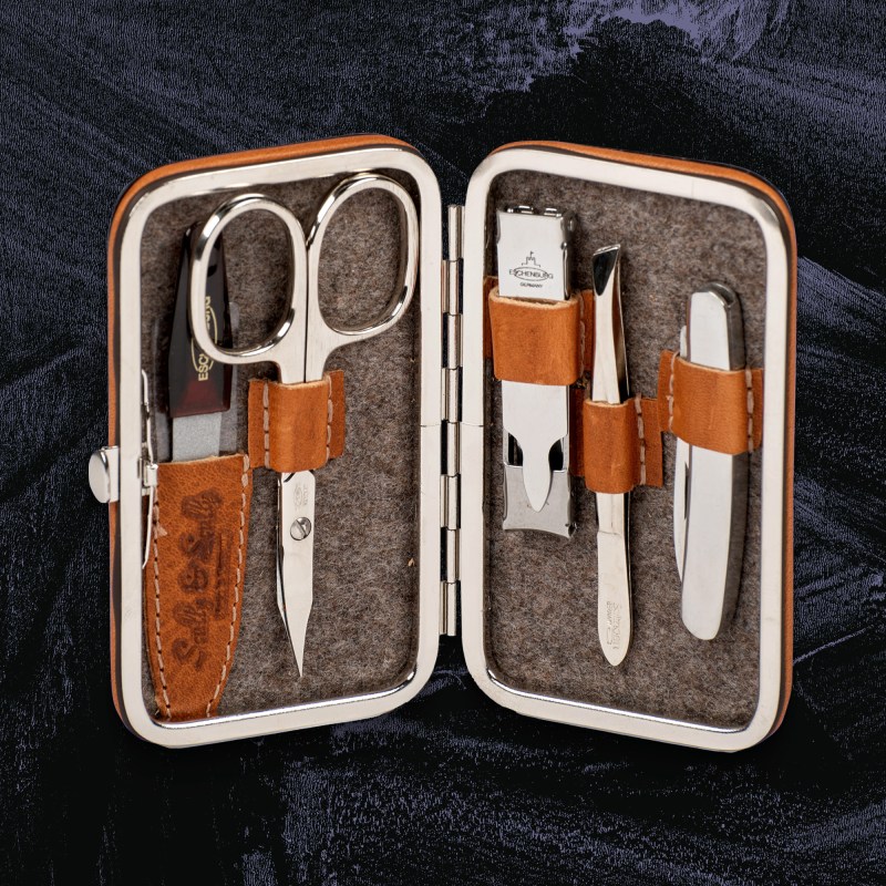 Scully & Scully Small Coxorange Leather and Lambswool Manicure Set